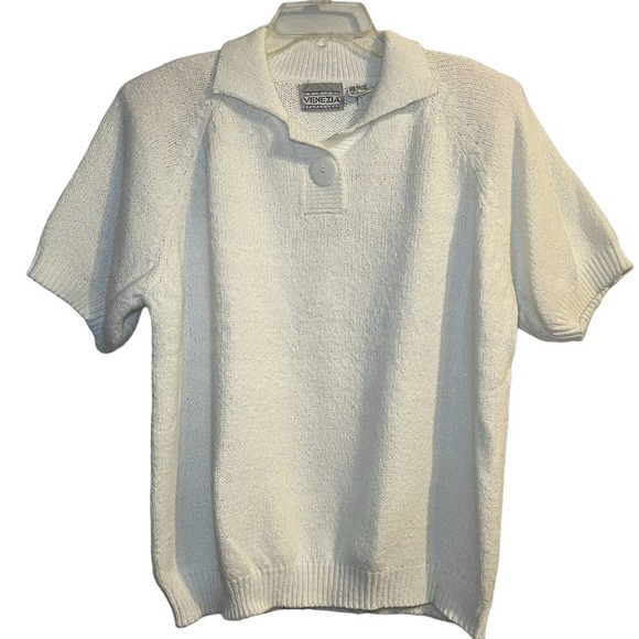 Venezia Sweaters - SOLD Vintage Original Venezia Sportswear 22/24 Sweater Ivory Short Sleeve Col…